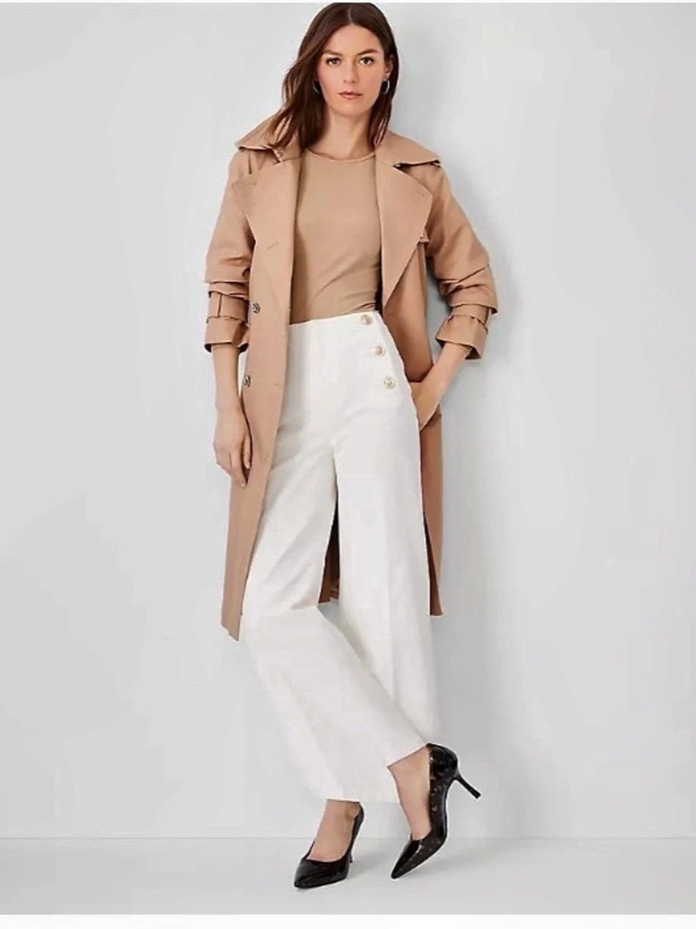 Ann Taylor The Wide-Leg Sailor Pant Wide Leg Jeans White Waist 10